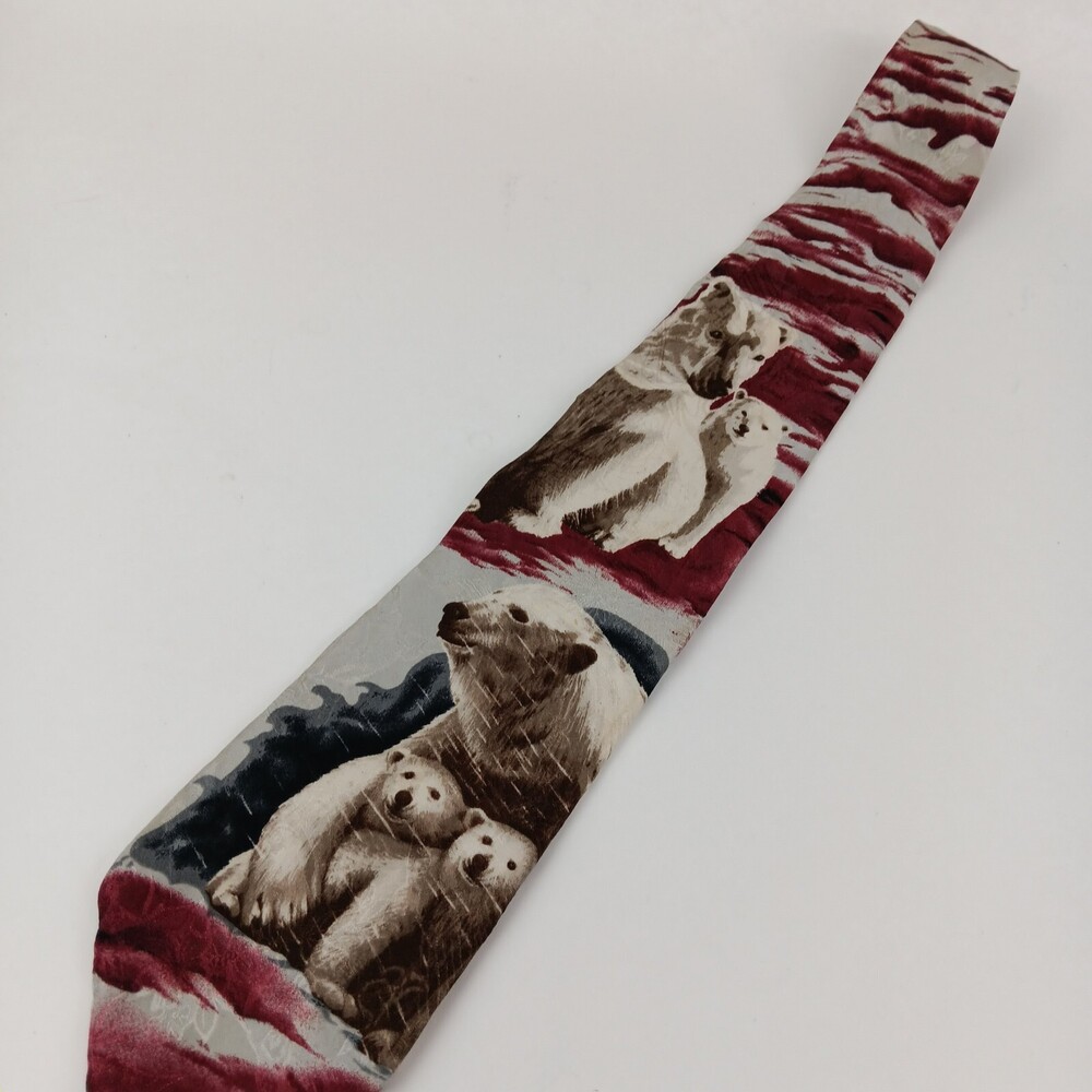 Endangered Species Men's Multicolor Animal Printed (Polar Bear) Silk Necktie